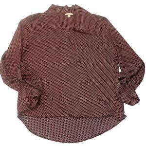 Pleione Women's Geometric Print V Neck 3/4 Sleeve Tunic Top Shirt Sz Med Career